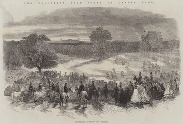 The Volunteer Sham Fight in Camden Park, Skirmishers covering the Retreat
